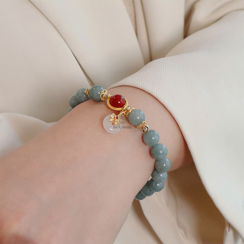 Natural Jade Red Agate Pearl Bracelet with Bow Tie Luck Charm - Image 8