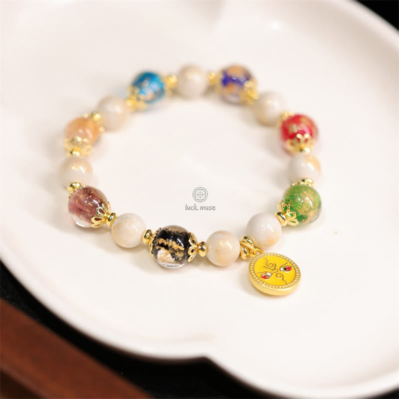 Luck Muse Tibetan Five Wealth God Fortune Charm Bracelet with Liuli Glass Beads, Incense Ash, and Porcelain Beads - Image 4