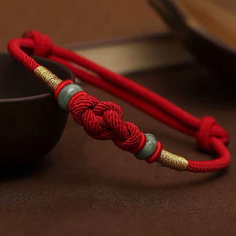 Red String Jade Fortune Knot Bracelet - Luck Muse Luck Braided String