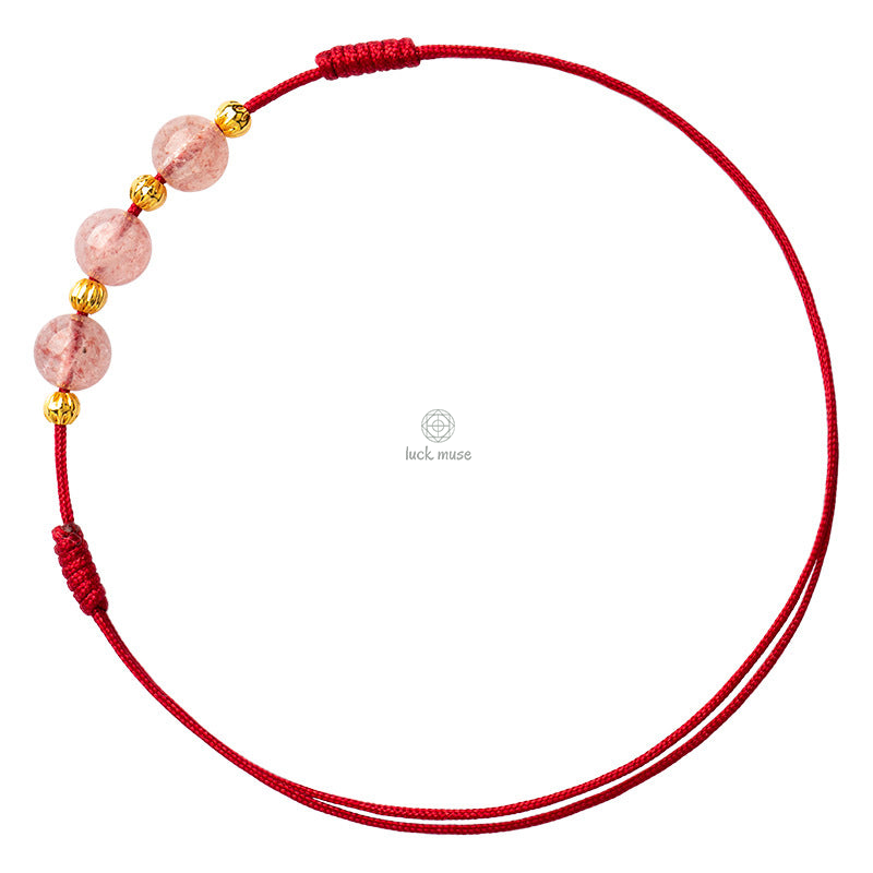Strawberry Crystal Bead Lucky Red String Anklet with Luck Muse - Image 5