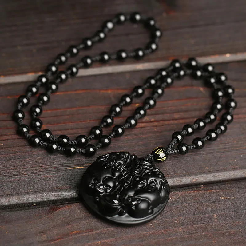 Black Obsidian Pixiu Bead Necklace Pendant - Luck Muse Purification - Image 4