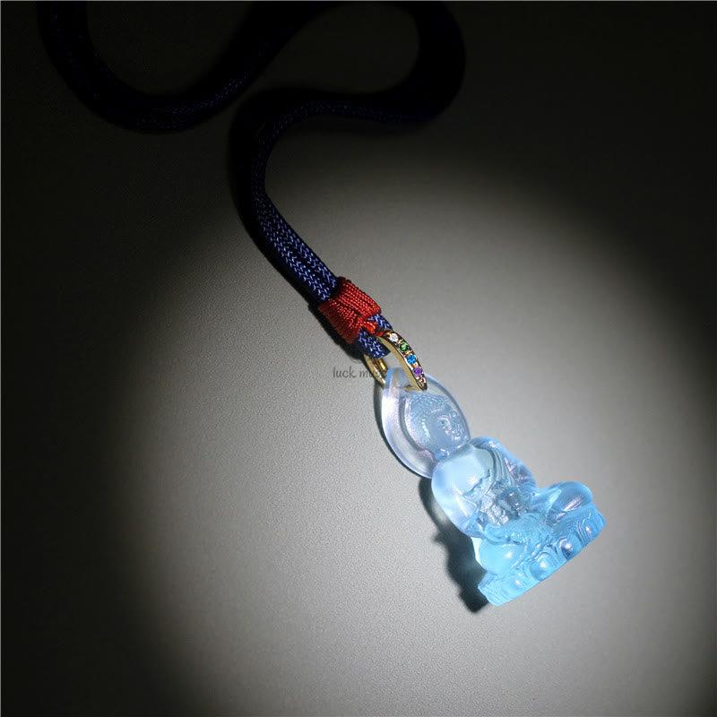 Blue Tathagata Buddha Liuli Crystal Amulet Necklace - Serenity Pendant - Image 4