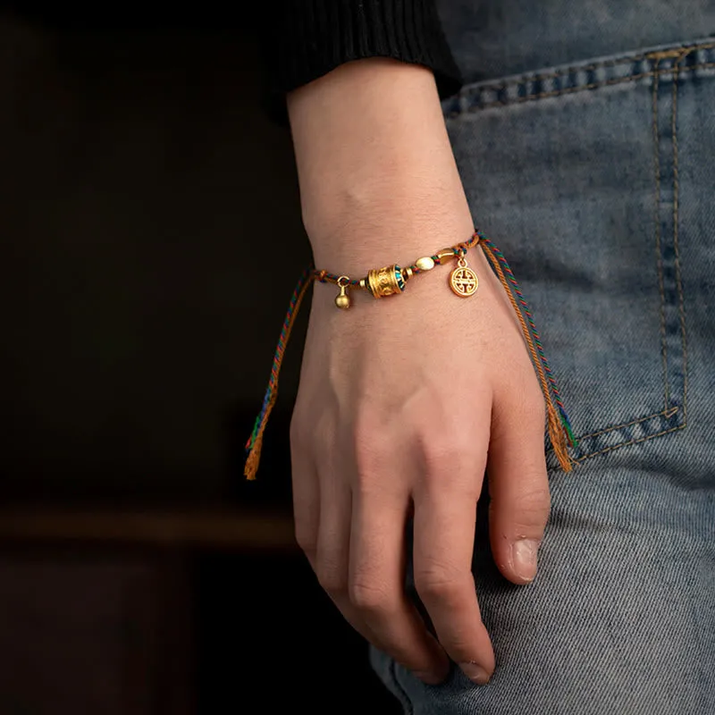 Handmade Tibetan Om Mani Padme Hum Prayer Wheel Bracelet for Protection and Strength - Image 2