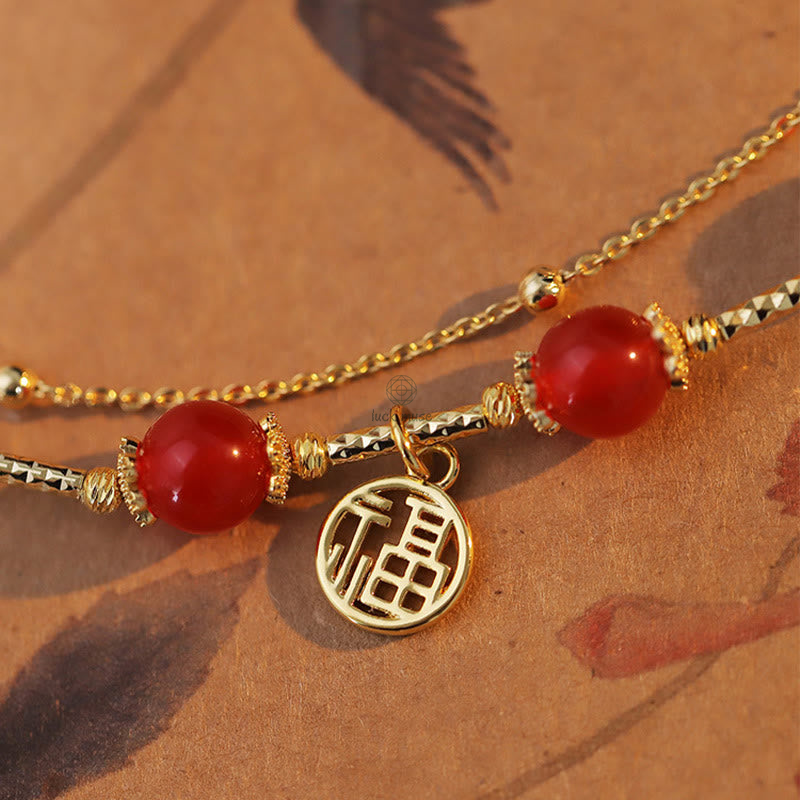 Buddha Red Agate Self-Acceptance Bracelet with Fu Character Charm - Image 6
