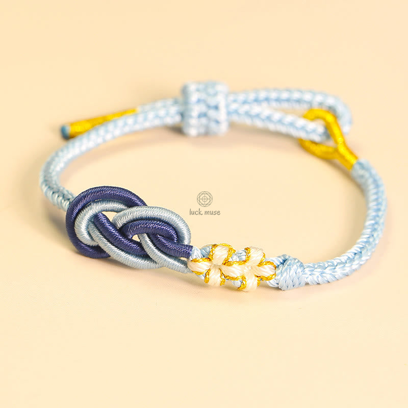 Handcrafted Eight-Thread Luck Muse Bracelet with Peace Knot, Peach Blossom Detail, and Luck Connection - Image 8