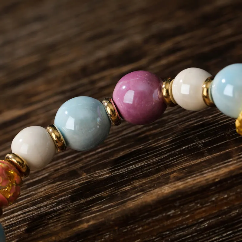 Tibetan Wealth Goddess Protection Bracelet with Liuli Glass Beads - Image 9