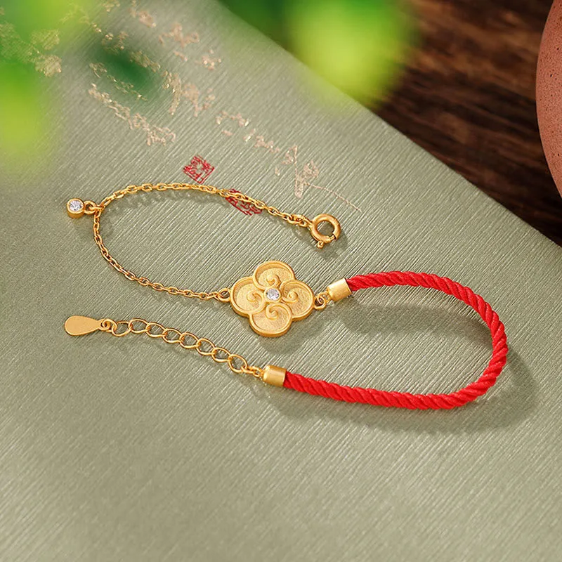 Gold-Plated Sterling Silver Luck Muse Four Leaf Clover Zircon Bracelet