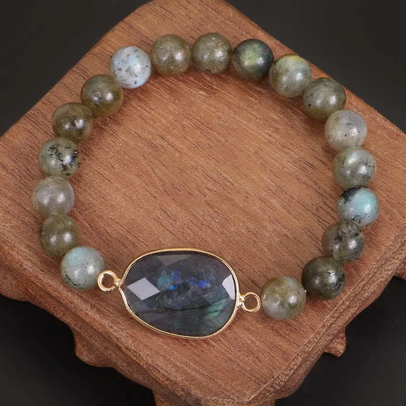 Clear Healing Beaded Bracelet with Labradorite and Moonstone