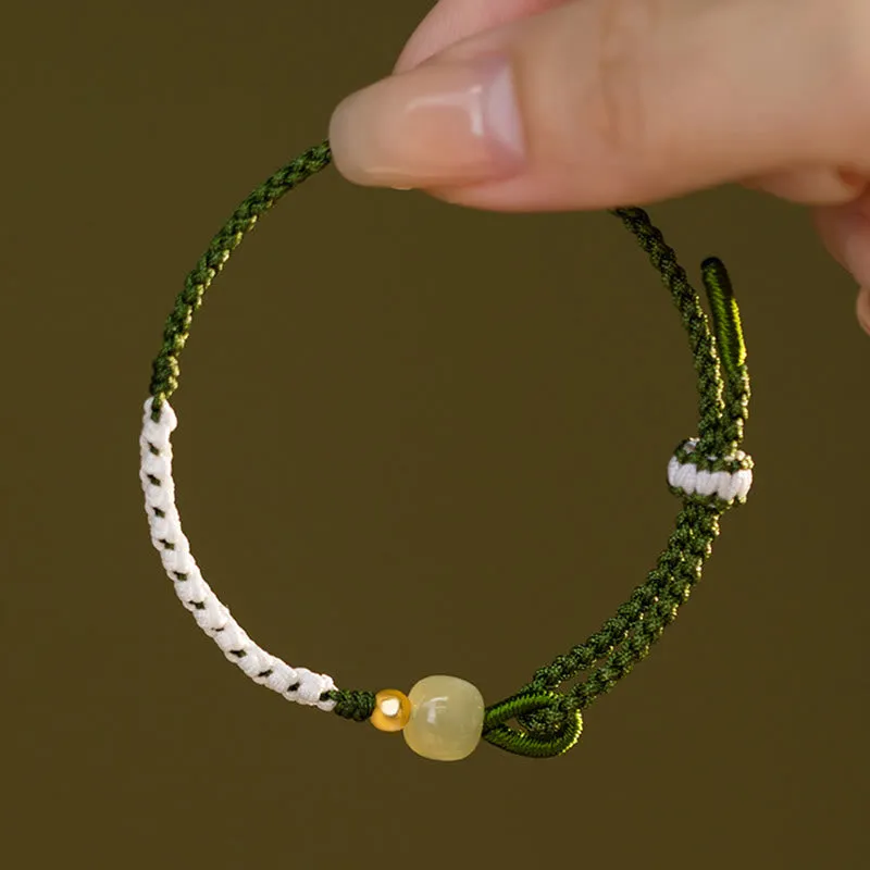 Braided Rope Bracelet with Hetian Jade Bead and 925 Sterling Silver Luck Muse for Luck - Image 5