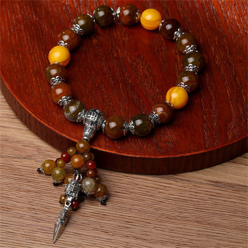 Natural Tiger Eye Red Agate Dragon Vein Agate Stone Vajra Dorje Energy Bracelet - Car Decor - Image 7