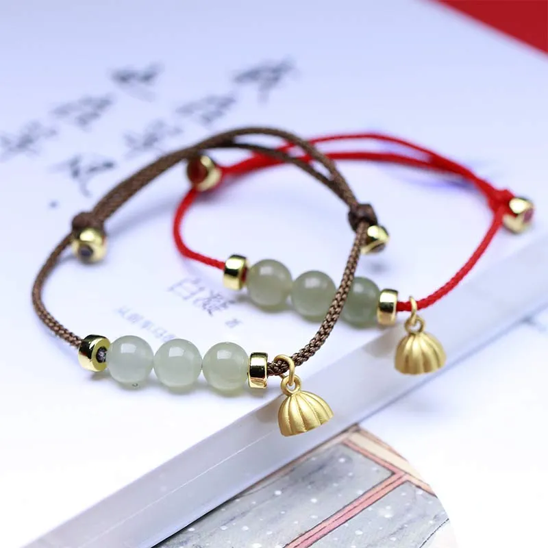 Natural Jade Lotus Seed Red String Bracelet - Strength Weave - Image 2