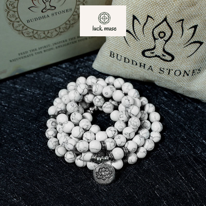 Lotus Healing White Turquoise Mala Bracelet by Luck Muse Shop - Image 6