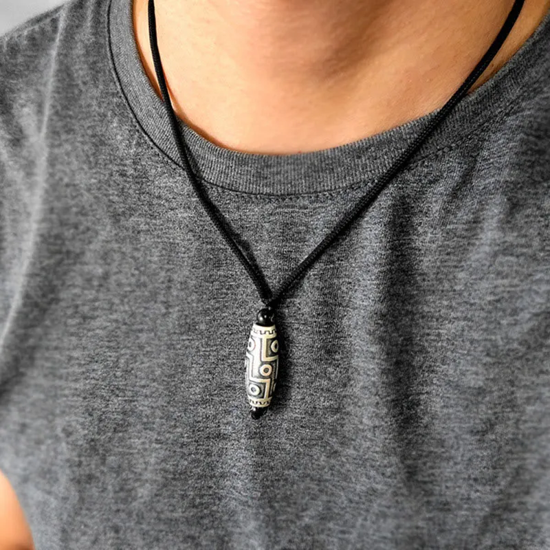 Tibet Nine-Eye Dzi Bead Copper Necklace Pendant with Auspicious Clouds Pattern - Image 3
