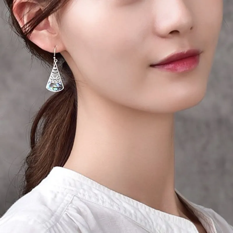 Copper Tridacna Stone Hollow Pattern Earrings - Image 5