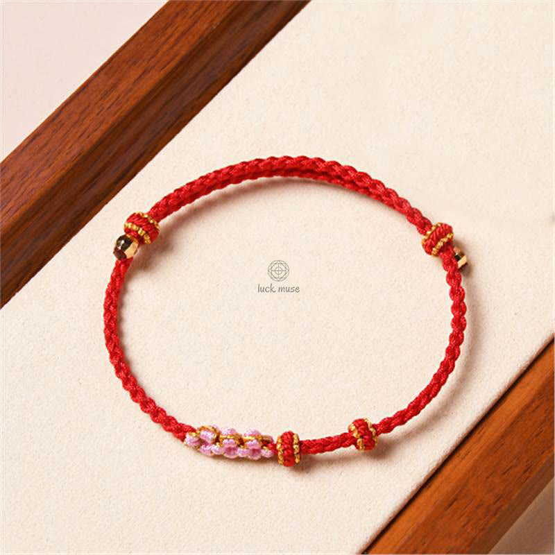 Peach Blossom Protection Braided Rope Bracelet with Luck Muse Handmade - Image 6