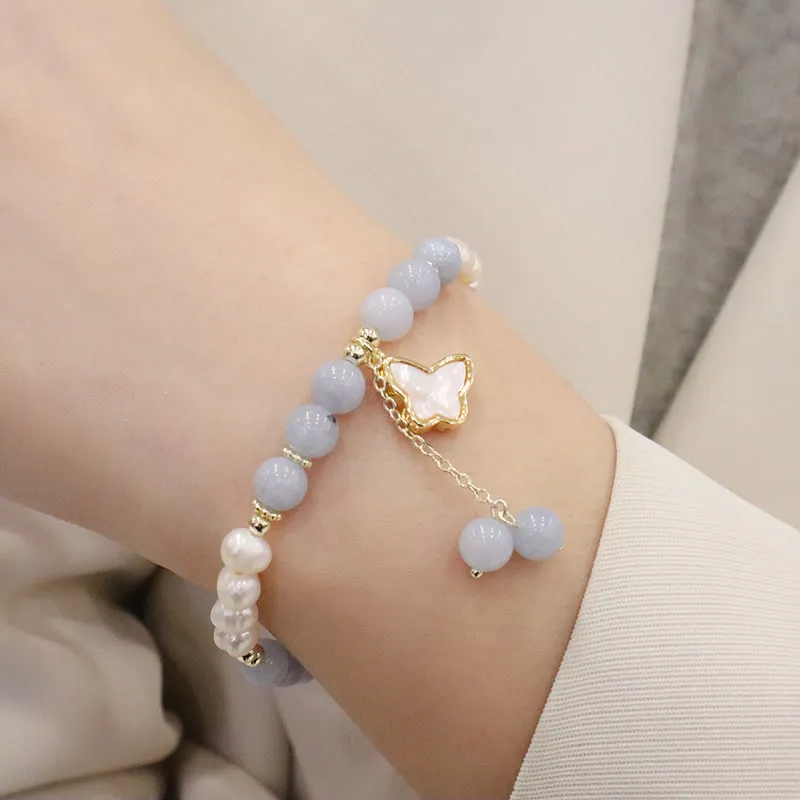 Aquamarine Pearl Healing Bracelet with Ginkgo Leaf and Butterfly Charm - Image 10