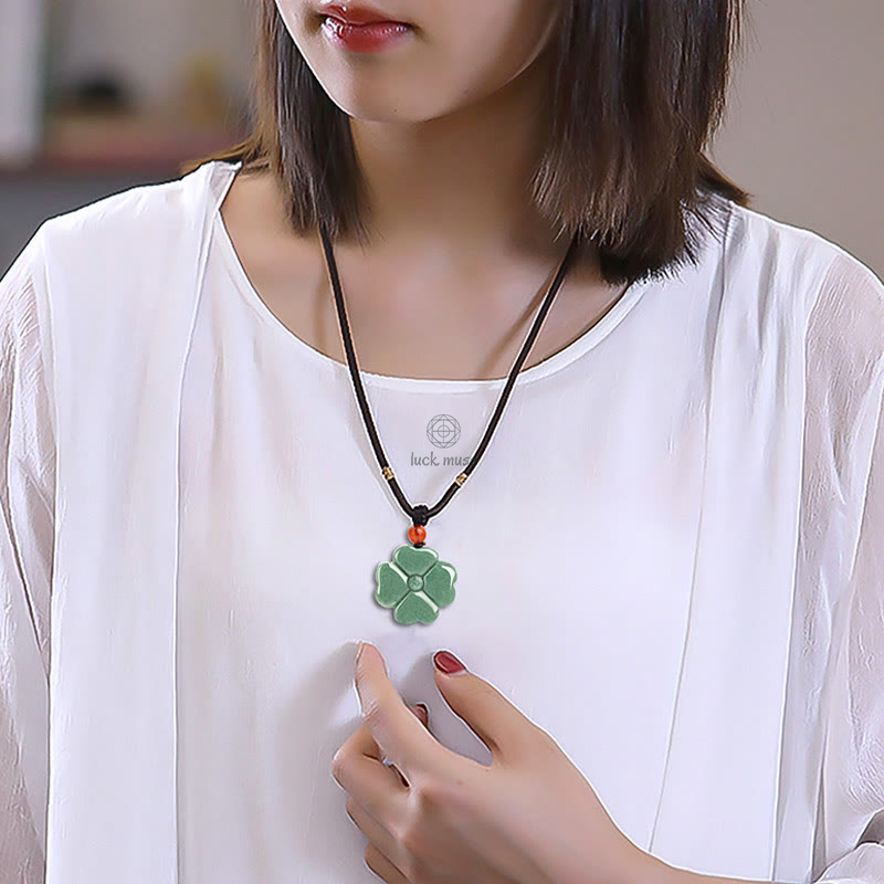 Luck Muse Four Leaf Clover Jade Prosperity Necklace - Image 10