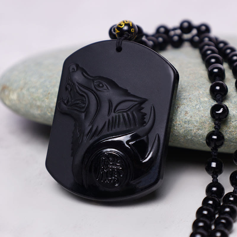 Black Obsidian Stone Wolf Purification Necklace - Image 6