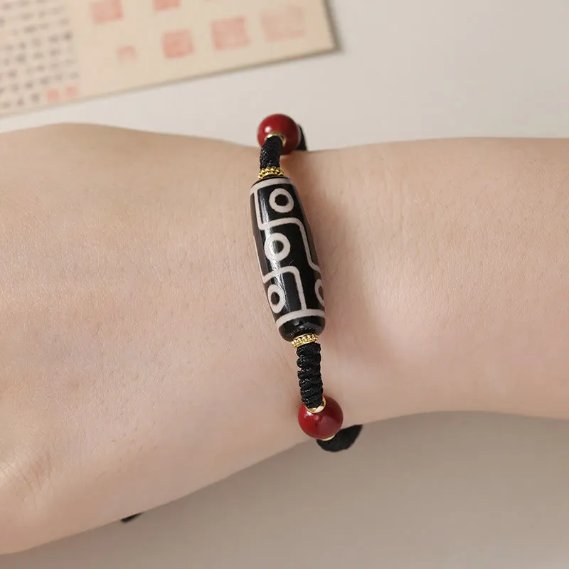 Handcrafted Tibetan Nine-eye Dzi Bead Protection Bracelet with Luck Muse Influence - Image 5