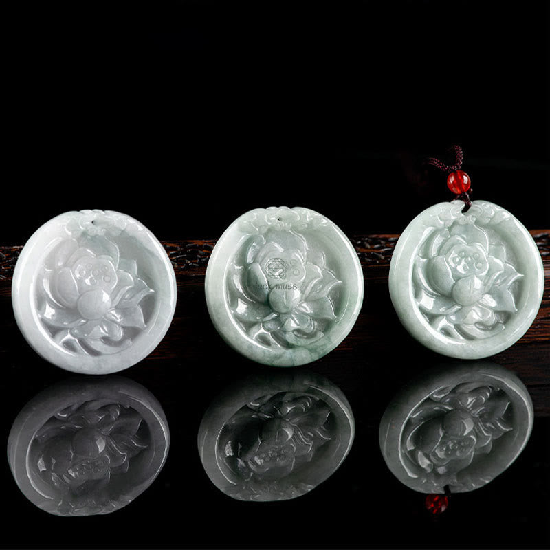 Natural Jade Lotus Flower Carved Necklace Pendant - Image 6