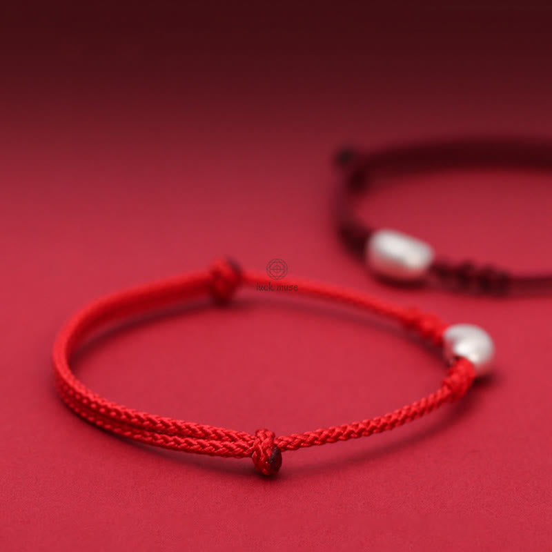 Luck Muse 999 Sterling Silver Luck Connection Bracelet with Handmade Braided Bean Design - Image 4