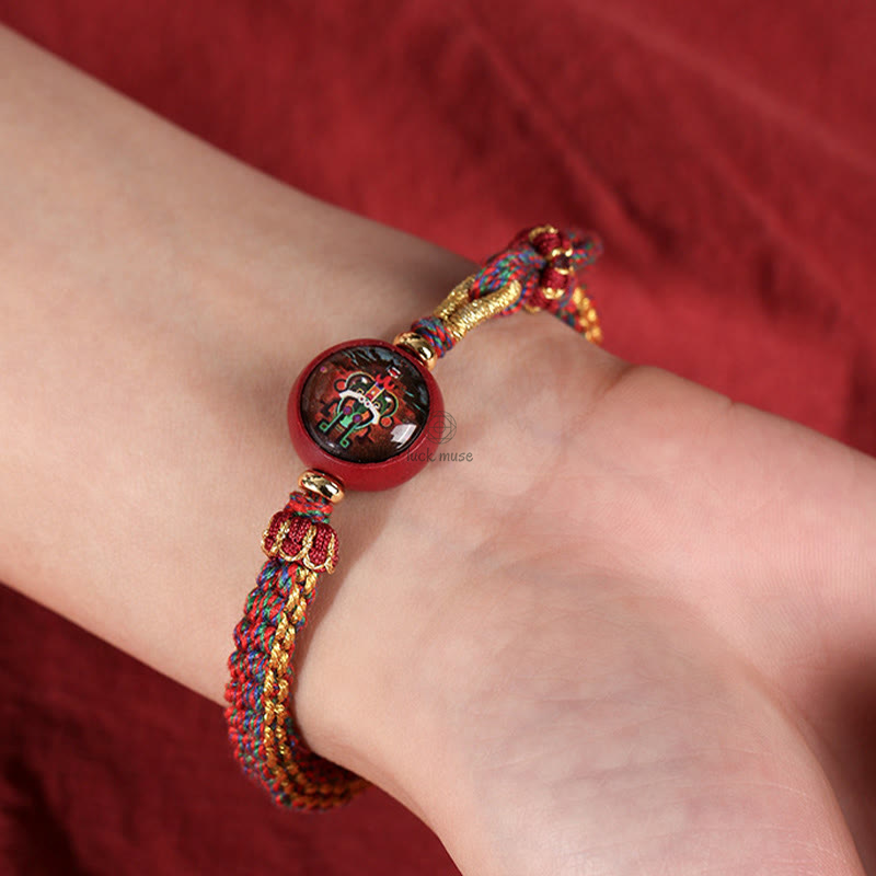 Blessed Braided Bracelet with Colorful Rope and Cinnabar Thangka Essence - Image 9