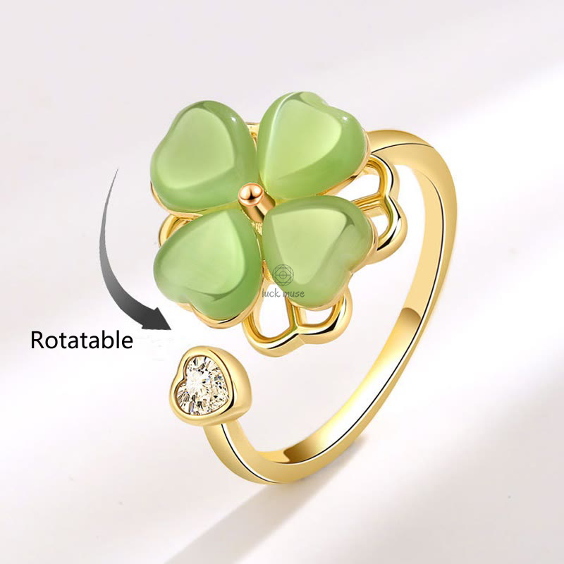 Luck Muse Cat's Eye Four-Leaf Clover Zircon Love Spinner Ring - Image 6