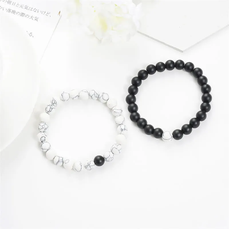 Luck Muse Frosted White Turquoise Bead Couple Bracelet Set - Image 4