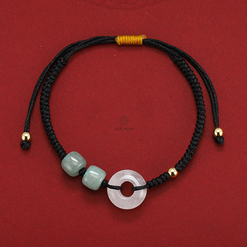 Braided Couple Bracelet Set with Green Aventurine, White Jade, Peace Buckle, and Luck - Image 3