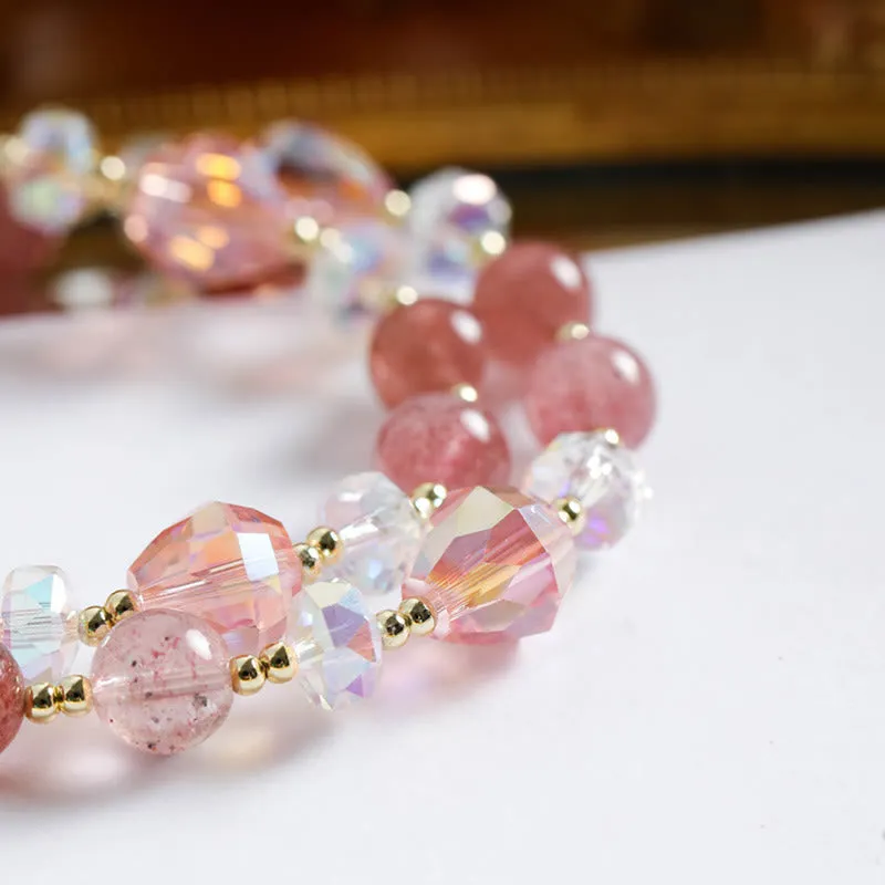 Luck Muse Strawberry Quartz and Zircon Floral Healing Double Wrap Bracelet - Image 3