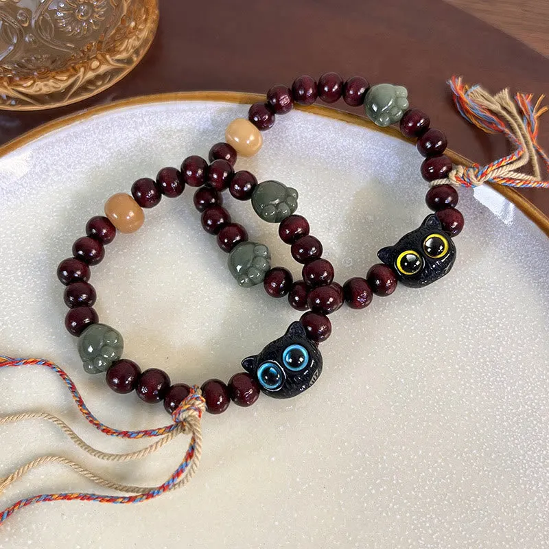 Luck Muse Ebony Wood Cat Paw Jade Peace Tassel Bracelet - Image 8