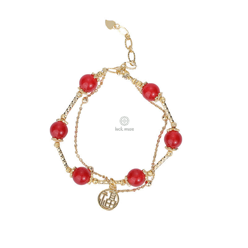 Buddha Red Agate Self-Acceptance Bracelet with Fu Character Charm - Image 11