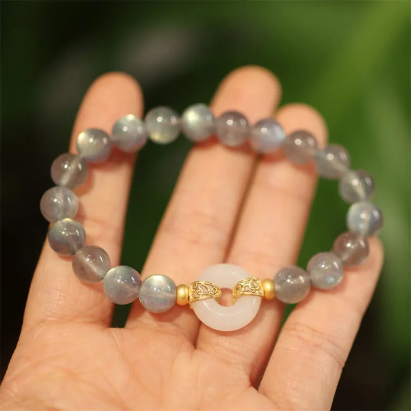 Natural Moonstone and Heitan Jade Peace Healing Bracelet - Image 7