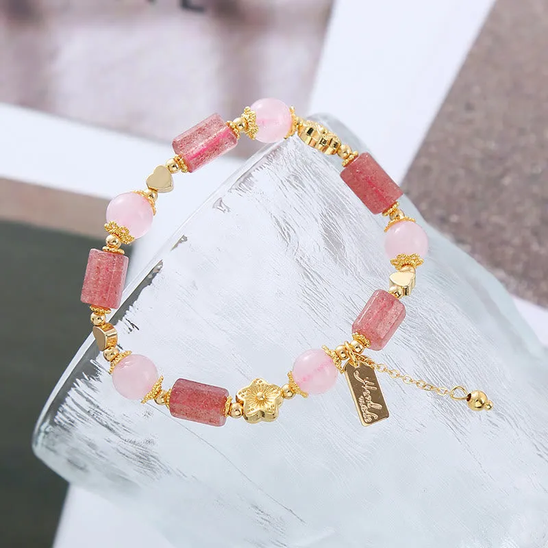Luck Muse Strawberry Quartz Pink Crystal Heart Bracelet - Image 5