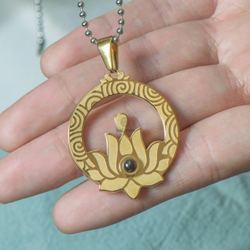 Luck Muse Lotus Titanium Steel Shurangama Mantra Necklace Pendant with Enlightenment Projection - Image 10