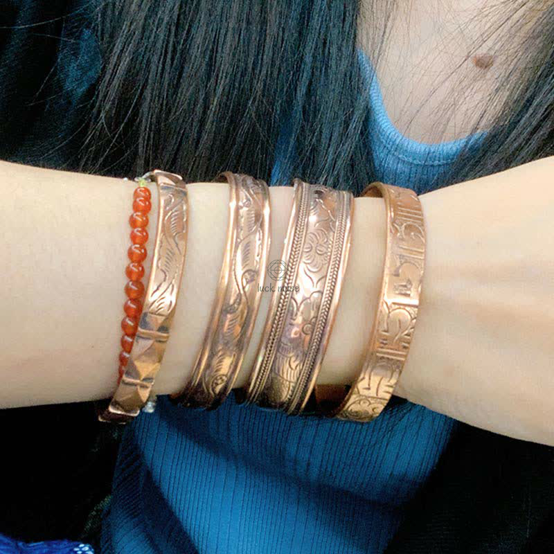 Vintage Luck Balance Copper Cuff Bracelet Bangle with Pattern Detail - Image 5