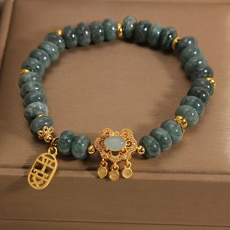 Natural Jade Chinese Lock Charm Bracelet for Peace, Luck, and Abundance - Image 3