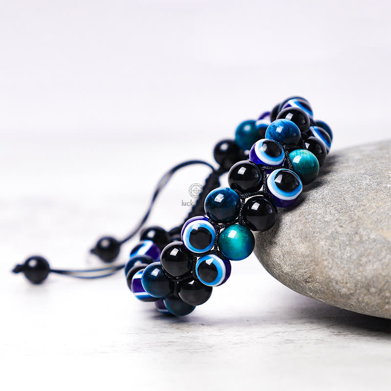 Evil Eye Protection Bracelet with Hematite and Tiger Eye Beads - Image 6