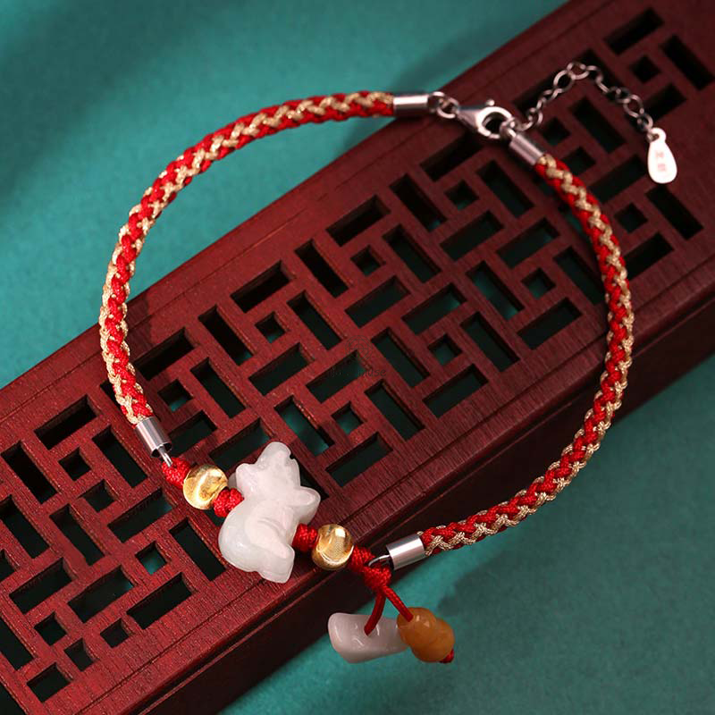 Luck Muse Chinese Zodiac Jade Prosperity Red String Bracelet - Image 16