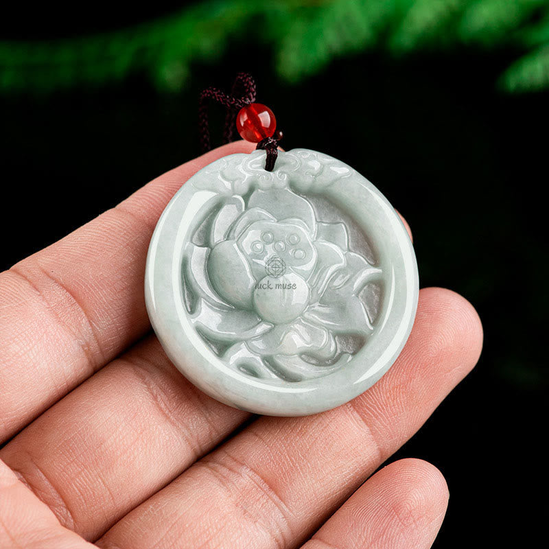 Natural Jade Lotus Flower Carved Necklace Pendant - Image 7