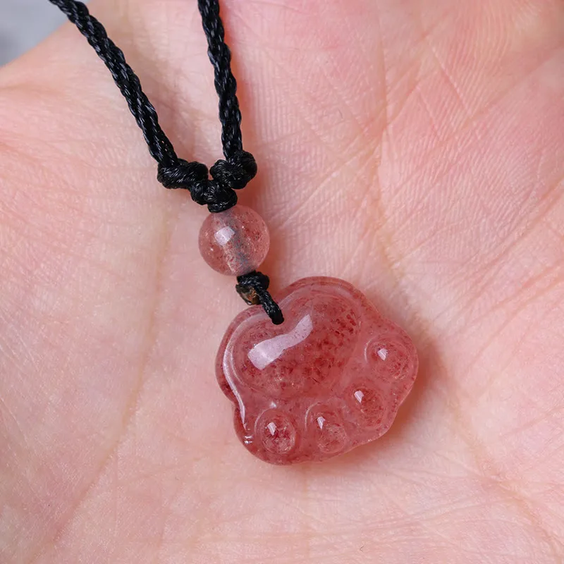 Luck Muse Strawberry Quartz Cat Paw Healing Necklace - Image 4