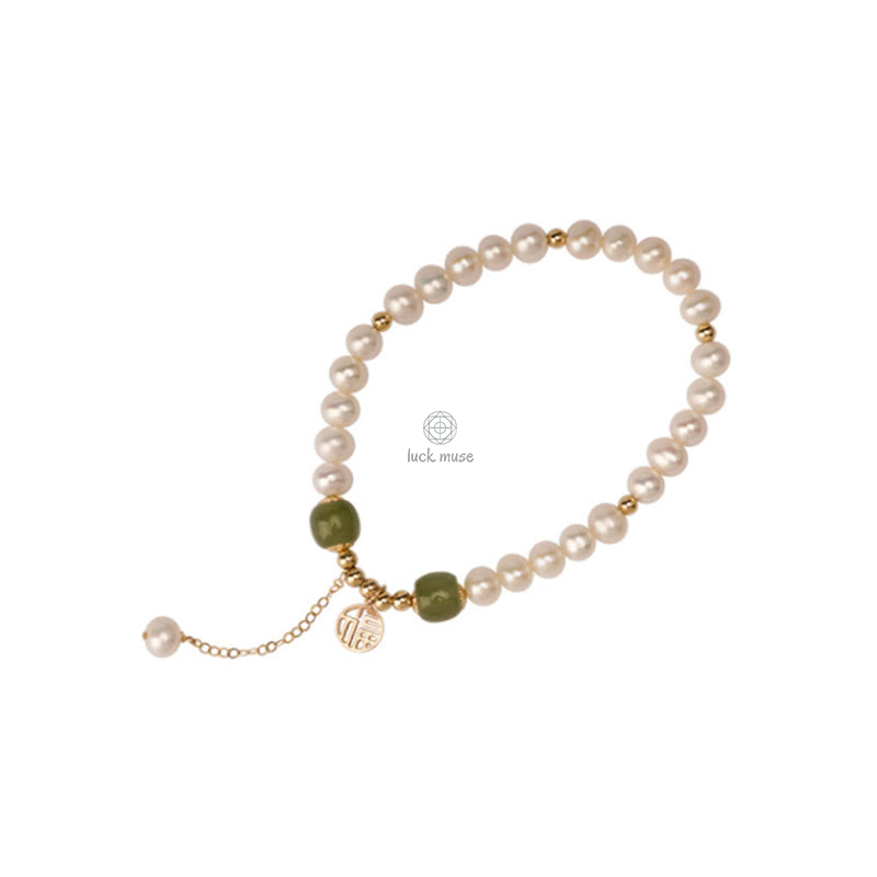 Natural Pearl Hetian Jade Happiness Wisdom Bracelet - Image 14