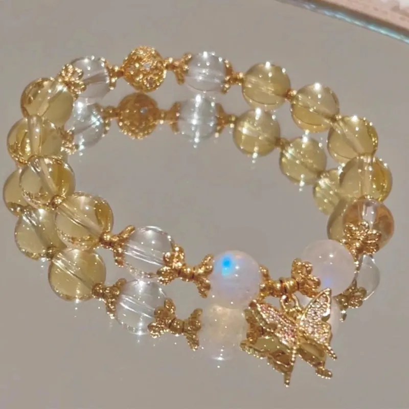 Luck Muse Citrine Moonstone Butterfly Charm Bracelet for Prosperity and Protection - Image 3