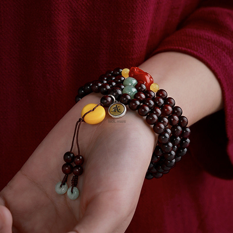 Natal Buddha Chinese Zodiac 108 Beads Red Sandalwood Red Agate Pixiu Protection Bracelet - Image 5