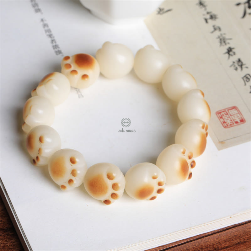 Cute Cat Paw Bodhi Seed Peace Bracelet with Luck Muse Accents - Image 3
