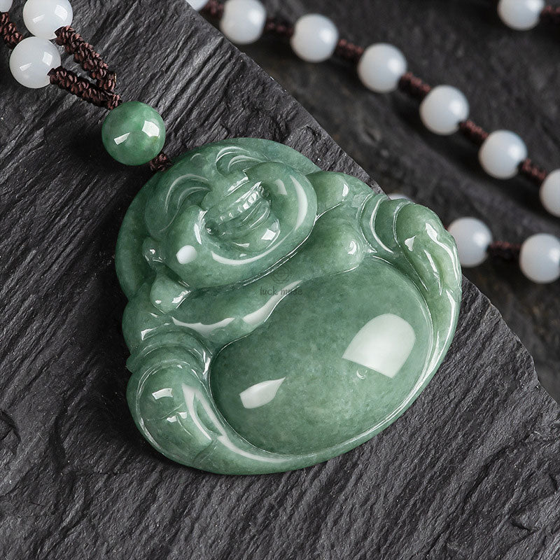 Laughing Buddha Cyan Jade Harmony Necklace with Beaded Pendant - Image 6