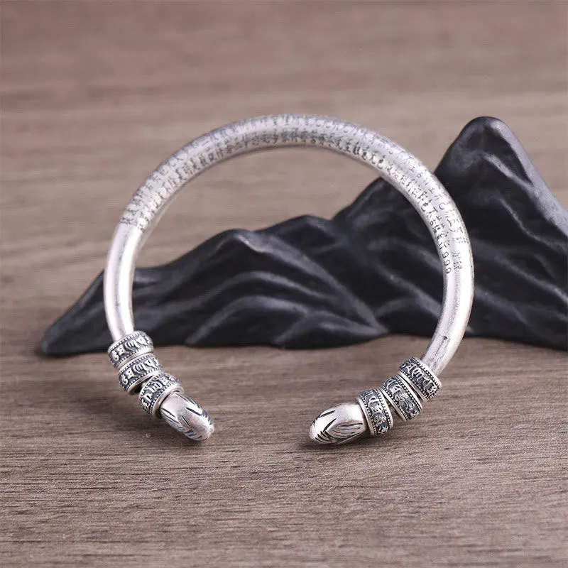 Luck Muse 999 Sterling Silver Heart Sutra Om Mani Padme Hum Engraved Bracelet - Image 6