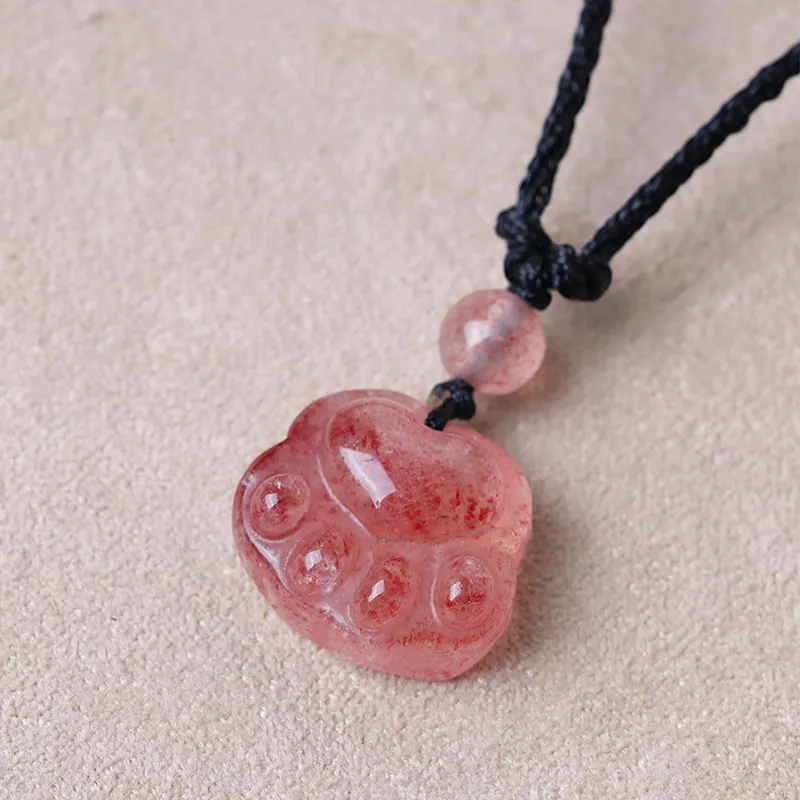 Luck Muse Strawberry Quartz Cat Paw Healing Necklace - Image 3