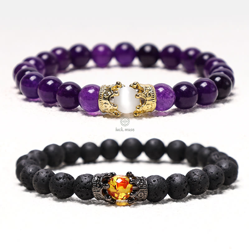 Luck Muse King & Queen Crown Natural Stone Healing Energy Beads Couple Bracelets - Image 9
