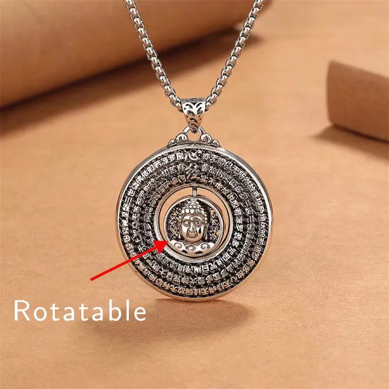 Luck Muse Heart Sutra Serenity Rotatable Necklace Pendant with Peace Buckle Design - Image 4